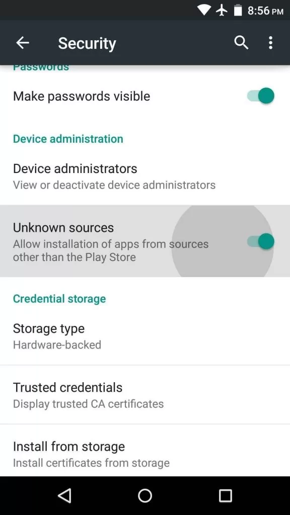 enable unknown sources to install Turk IPTV