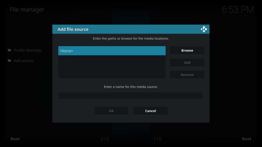<None> option on Kodi