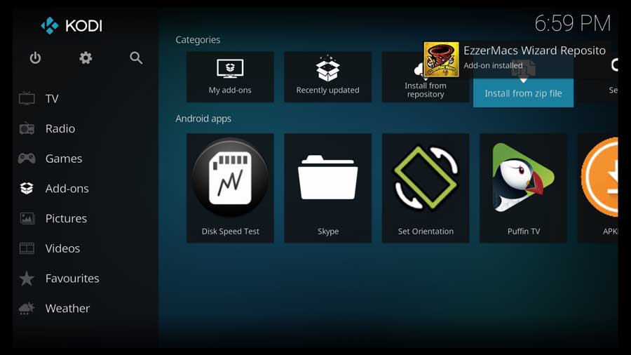 Get the SportsDevil Addon repository installed message