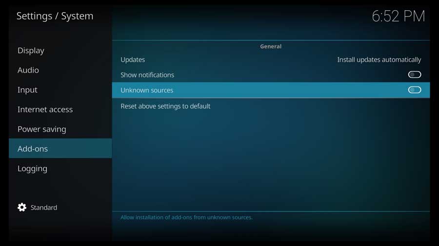 Select the Unknown Sources option