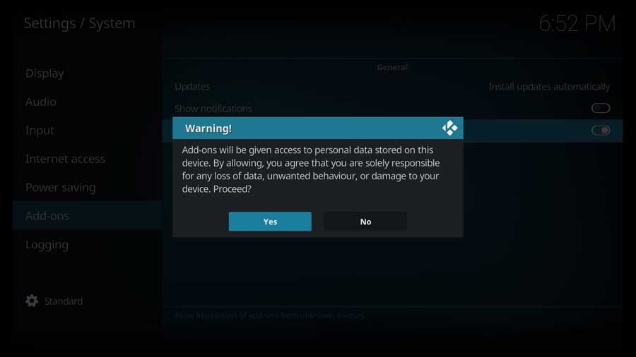 Choose the Yes option