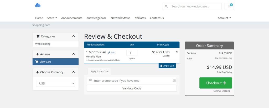 Select the Checkout button in the IPTV Promotions page