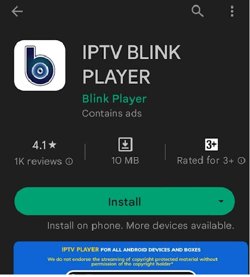 Tap Install and stream Studio IPTV on IPTV Blink Player