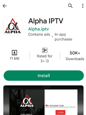 Click Install to get Alpha IPTV on Android