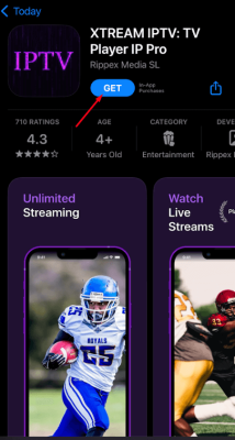 Tap the GET button to install Xtream IPTV Player