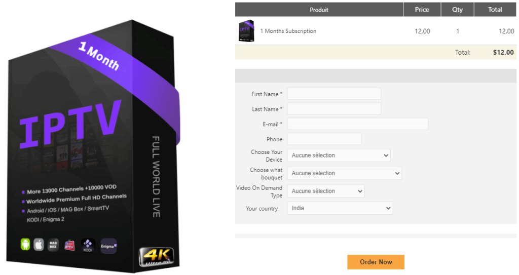 Checkout page of Hive IPTV