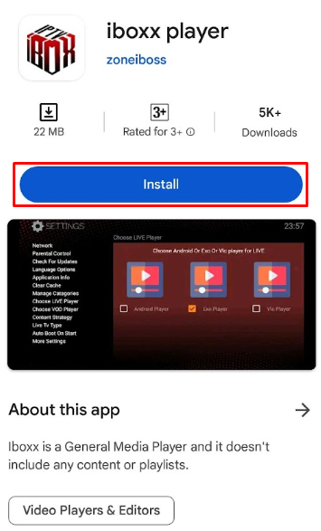 Click Install and get IBOXX IPTV