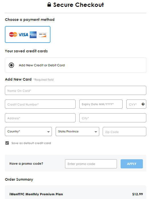 Checkout page of TFC IPTV