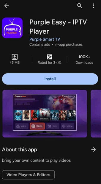 Install the IPTV Smart Purple Player to stream Knockout IPTV content