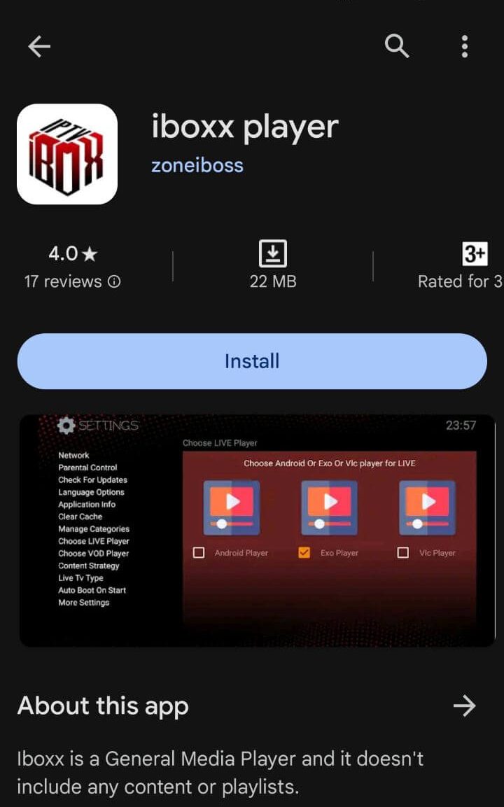 Install iBOXX Player to stream IPTV Forest content