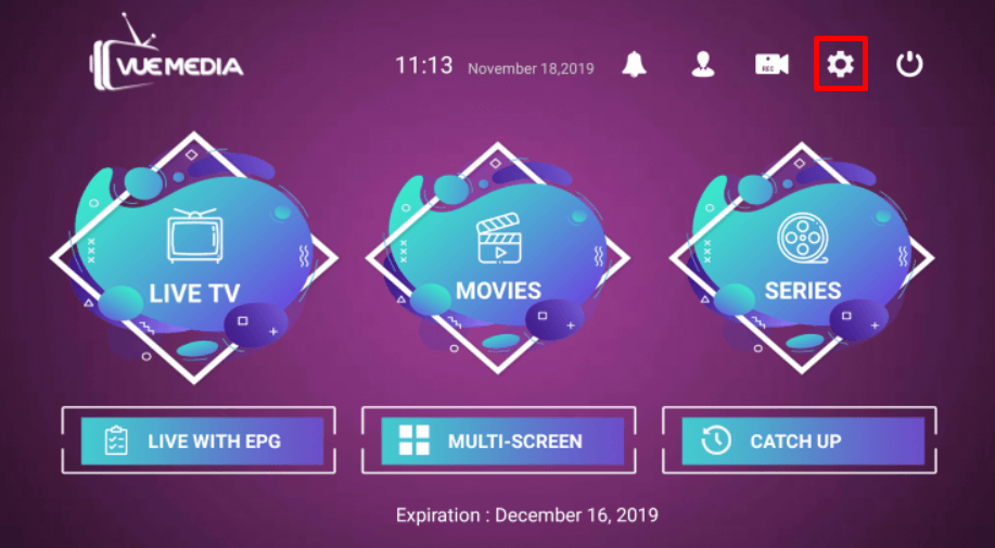 Vue Media IPTV - settings
