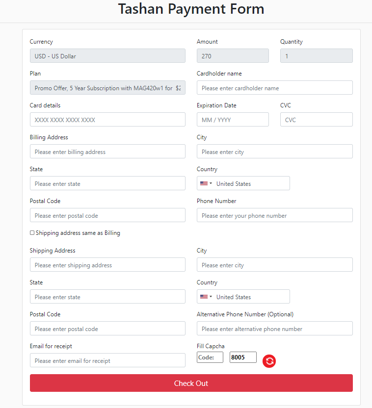 tashan payment form