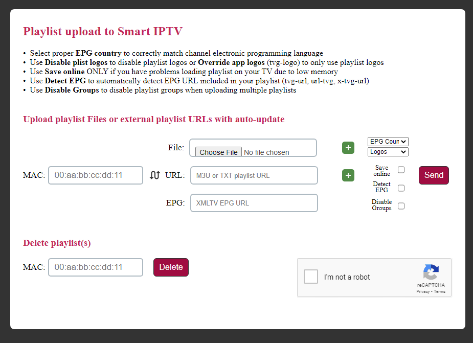 Enter M3u URL in Smart IPTV website