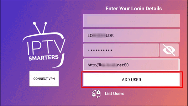 Enter login details - SnapIPTV