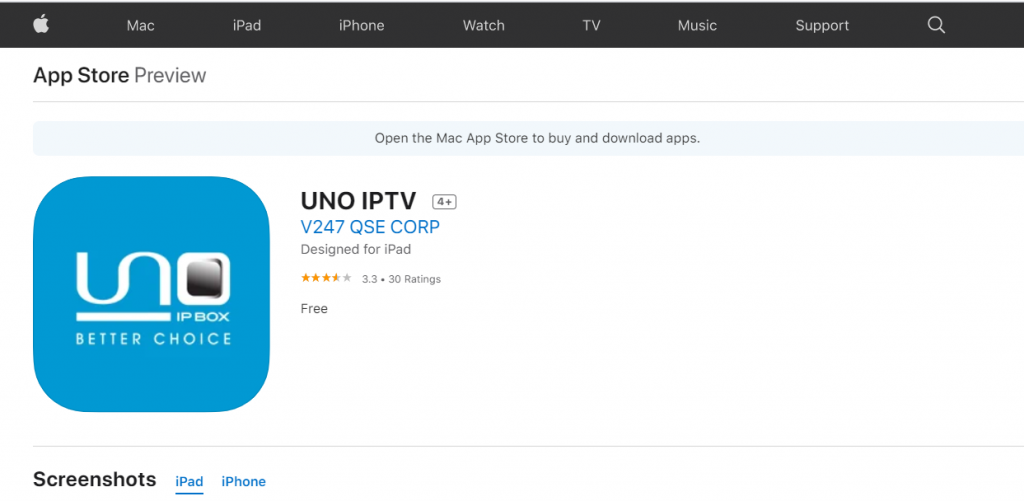 UNO IPTV on iOS