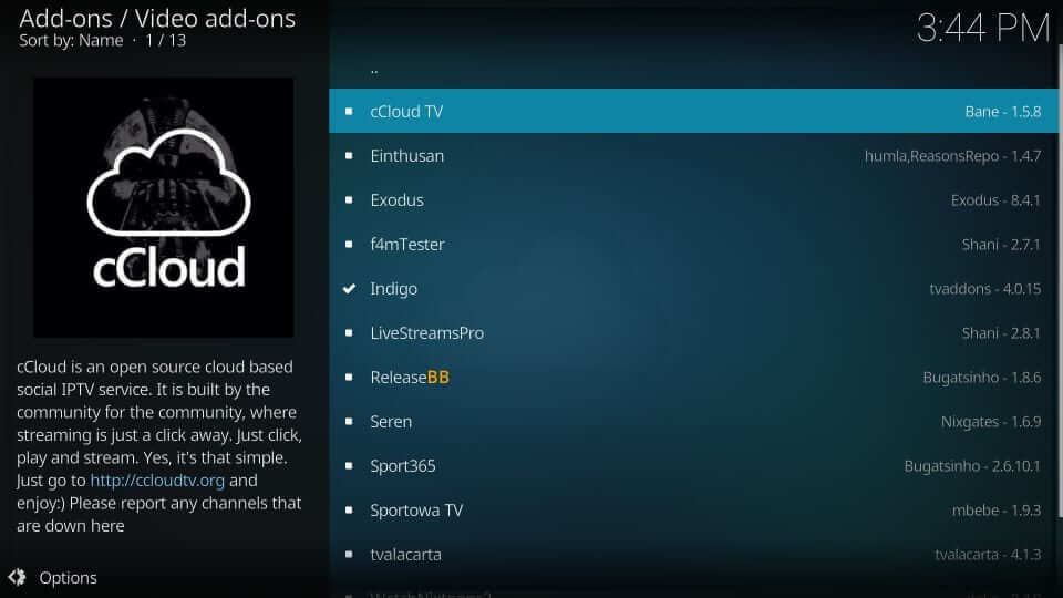 Select cCloud TV - cCloud TV Addon