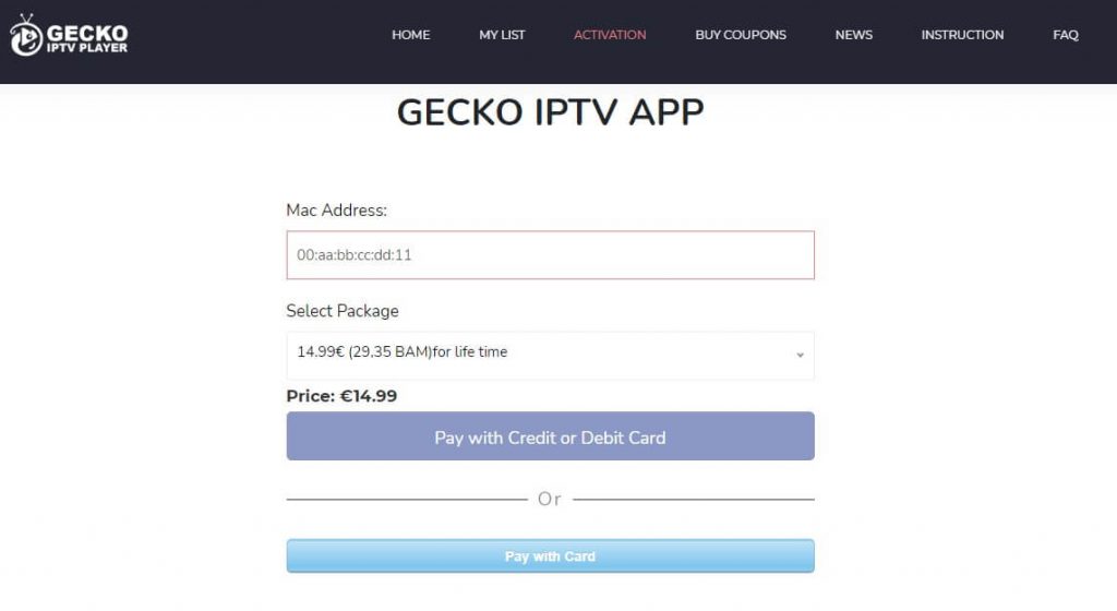 Gecko IPTV - Mac Address