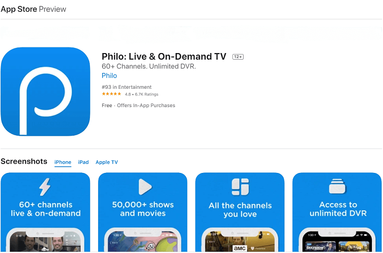 Watch Philo IPTV on iOS Devices and Apple TV