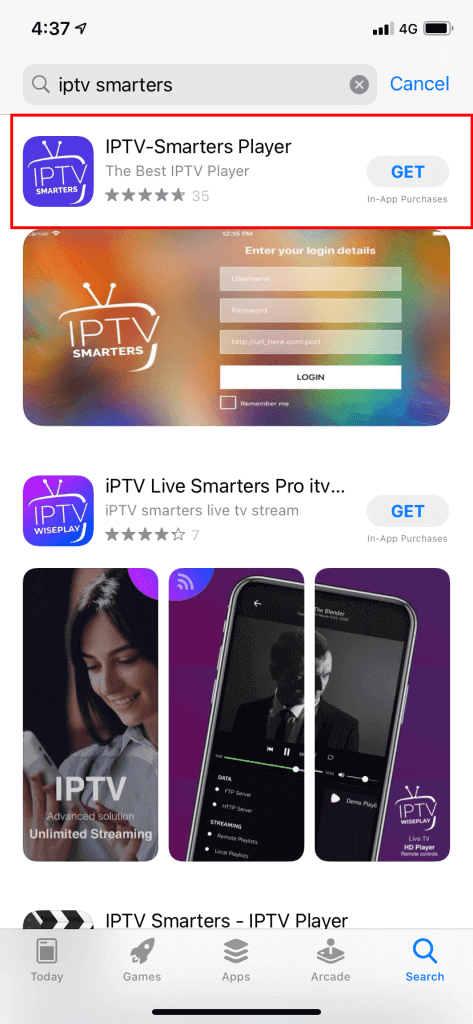 search for IPTV Smarters