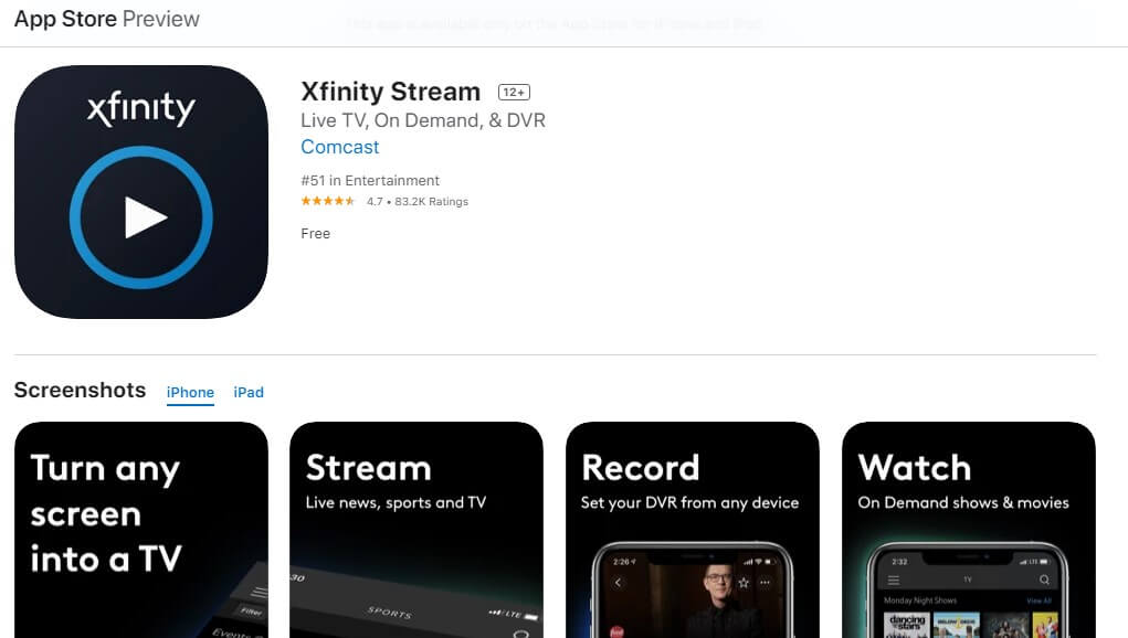 Xfinity on iOS