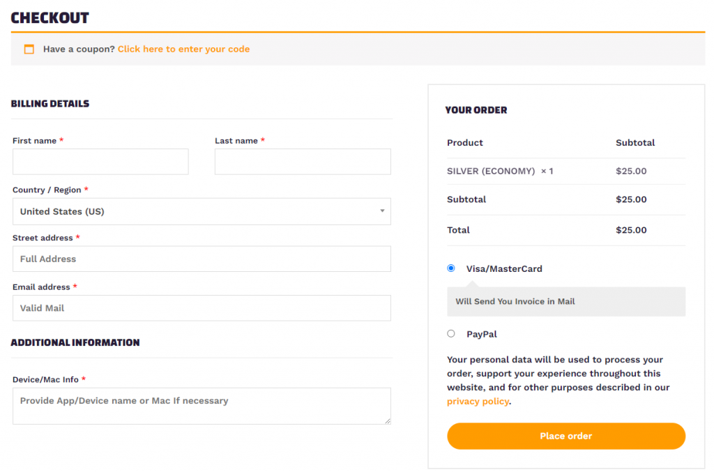 Place Order - Two Bee IPTV