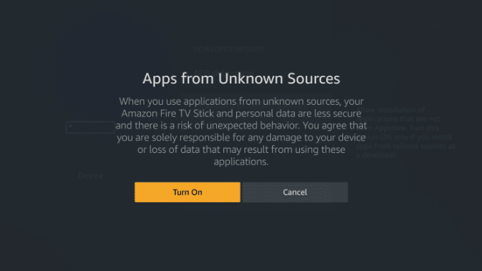 Select Turn on to install the Valex IPTV.