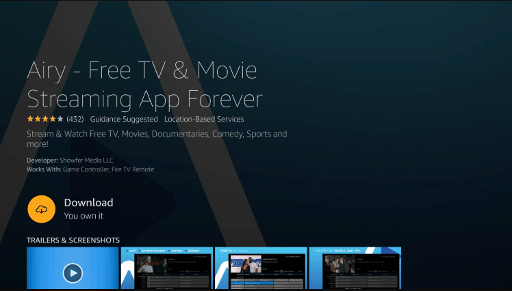 Select Download to stream Airy TV