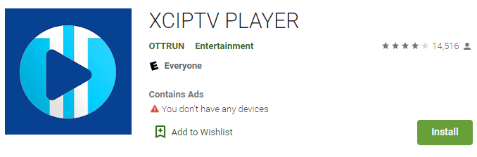 Select Install to install XCIPTV Player