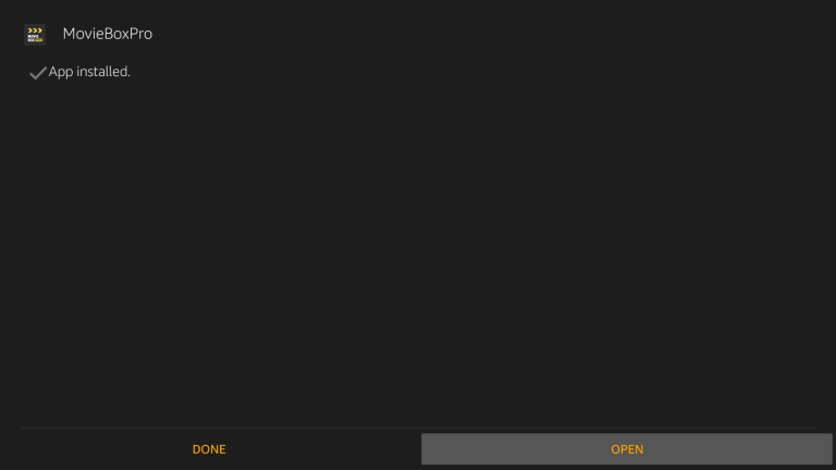 Select Open to launch Moviebox on FireStick