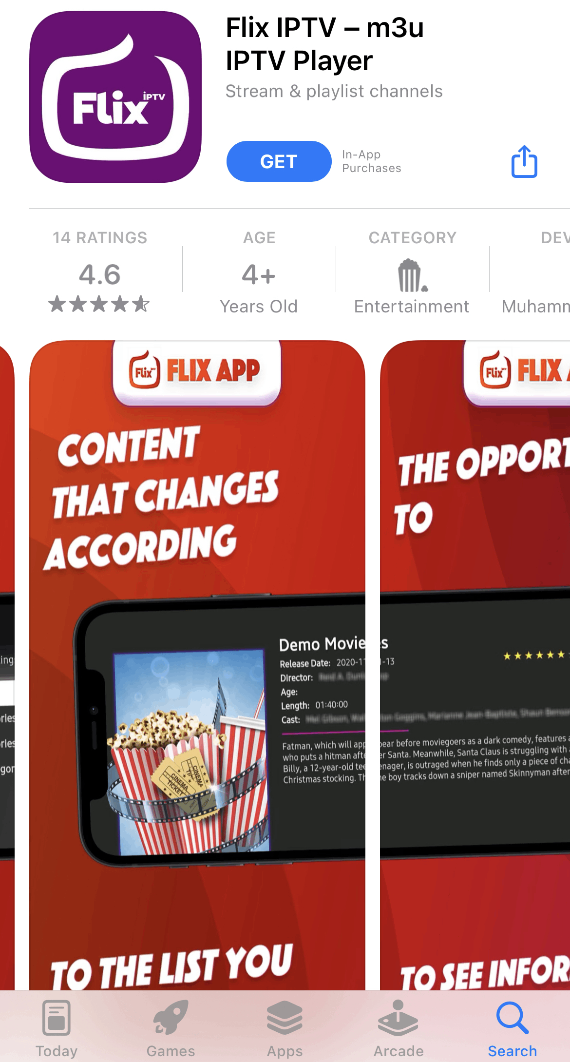 Select Get to install Flix IPTV