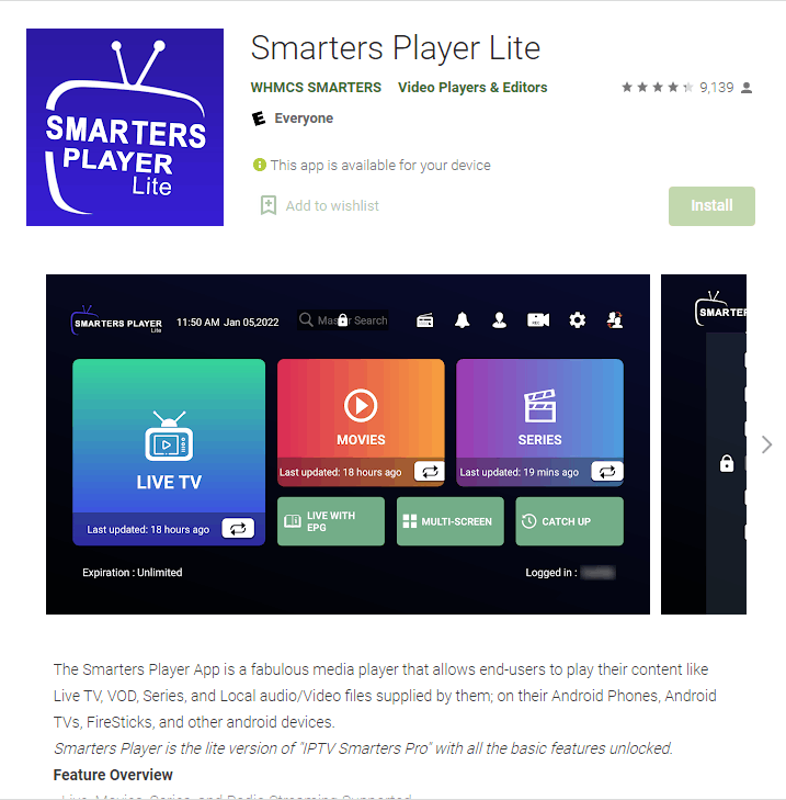 Install Smarters Players Lite from Play Store