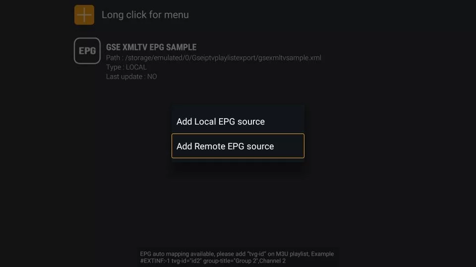 select Add Local EPG Source or Add Remote EPG Source 
