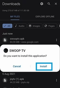 Install Swoop TV on Android 