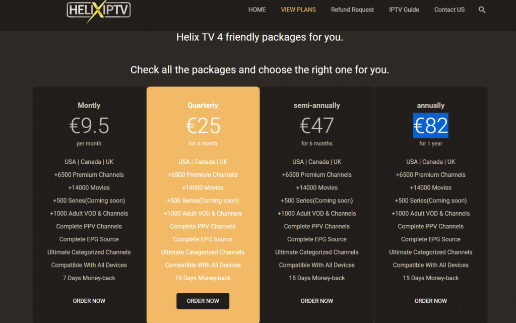 Choose from the Helix IPTV Subscription plans 