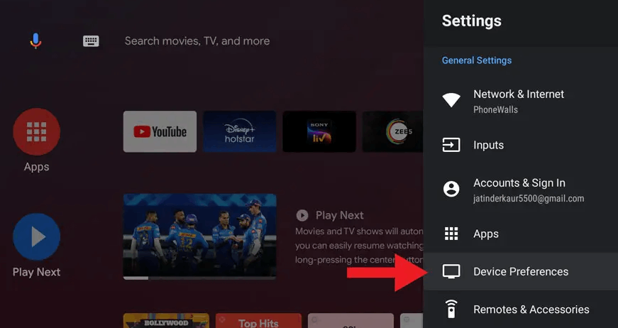 Select Device Preferences - IPTV on Sony TV