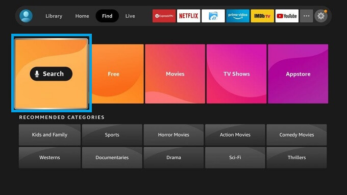 Select Find to stream Sterling TV IPTV