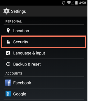 Select the Security option