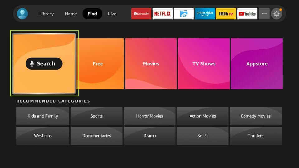 Select Search to stream Ace IPTV