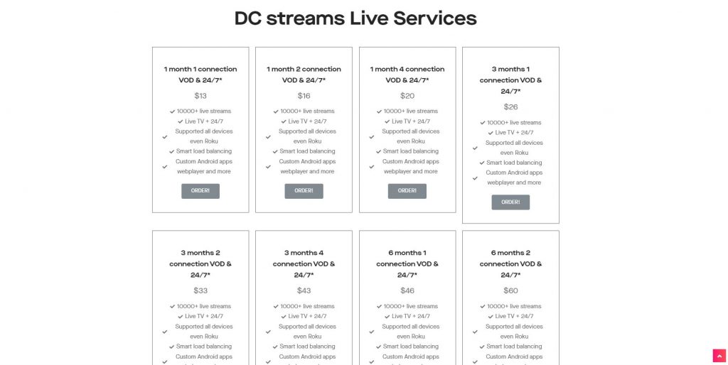 DC Streams Live Services section