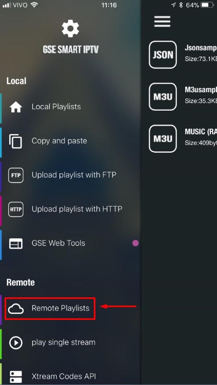 Select the Remote Playlist option to stream Ice Flash OTT