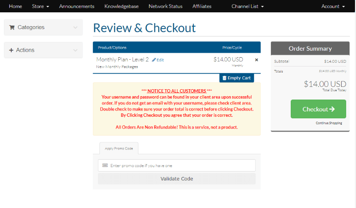 Select the Checkout option in the Primetime Hosting review & Checkout option