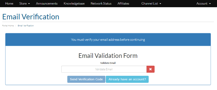Enter your email in the Primetime Hosting email verification page