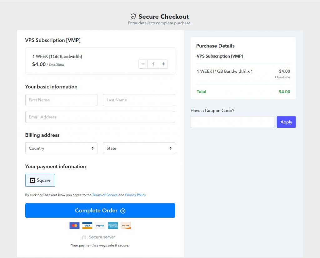 Sparrow IPTV: Enter Payment Details