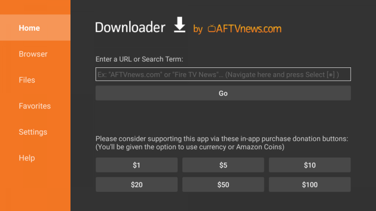 Enter the URL for the Wish IPTV APK file in the URL box