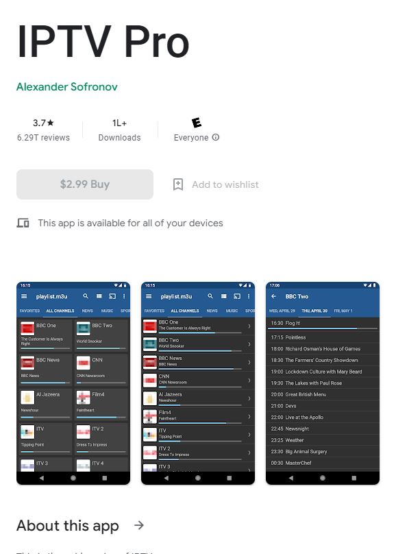 IPTV Pro on Android