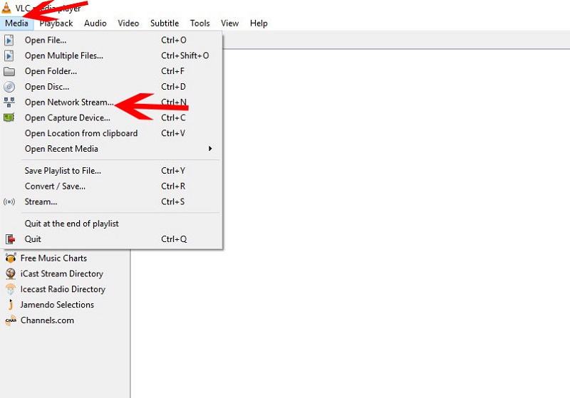 Select the Open network Stream option to get IPTV on PC