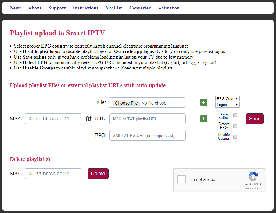 Select the Send option to access the JetStream IPTV playlist