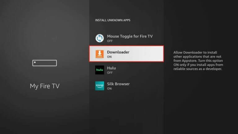 Enable Downloader app to install Pub IPTV APK file