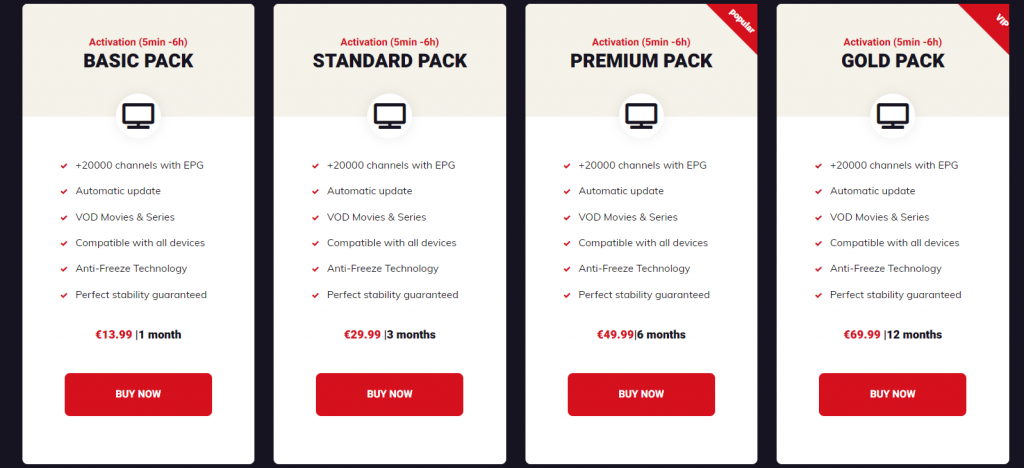 review the subscription plans of TV Subscription IPTV
