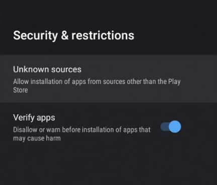 Enable Unknown Sources to stream Virtual Streamz IPTV